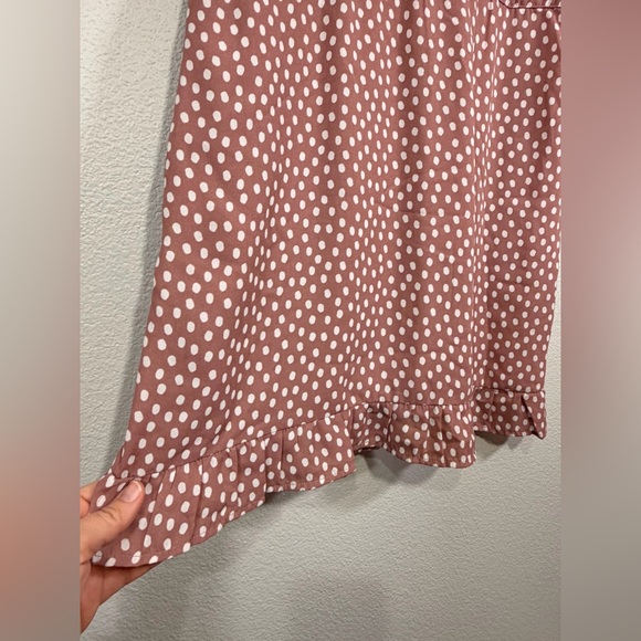 Abercrombie & Fitch Dress Mini Short Sleeve Mauve Pink White Dots Ruffle Women M - Picture 3 of 8